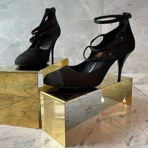 🌹CHANEL Black Satin Mary Jane Heels Size 37